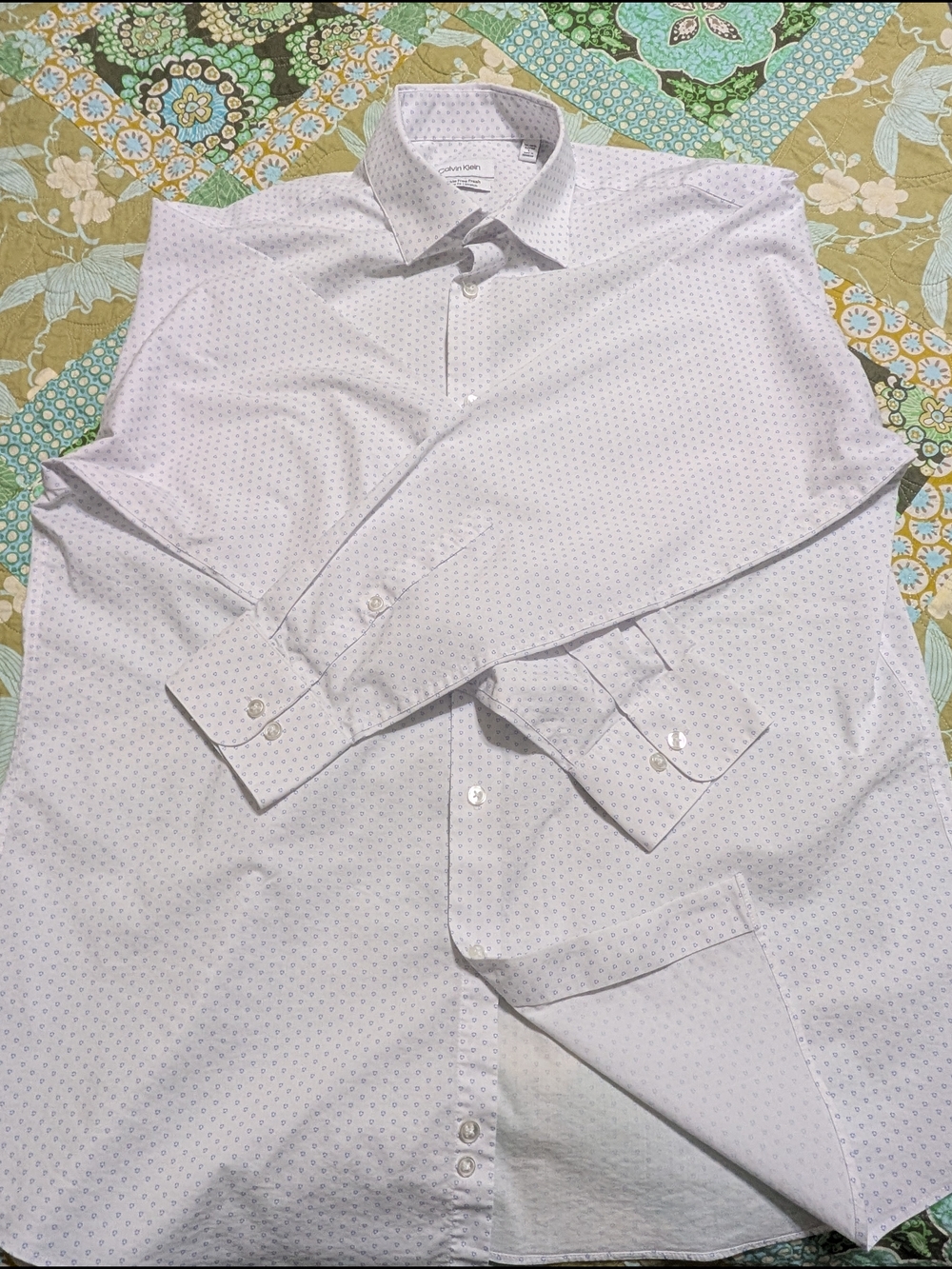 Calvin Klein White Dress Shirt with Light Blue Micro Dots - Picture 4 of 4